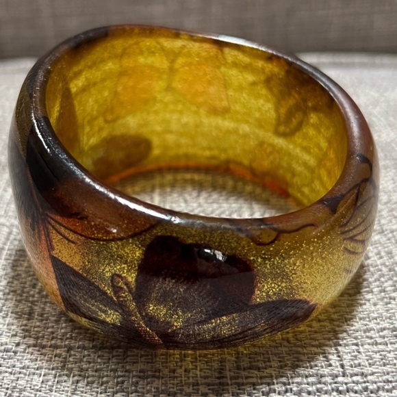 Vintage Lucite Rare 70’s Boho Asymmetrical Organic Butterfly Glitter Bangle - Picture 6 of 13
